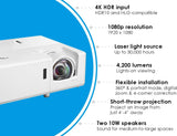 Optoma ZH406 Short Throw FHD Laser Projector, Dura Core Laser Technology, High Bright 4200 Lumens. Projectors JS Bazar