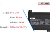 BTY-M49 Laptop Battery for MSI Prestige 14 A10M A10SC A10SC-009 A10RB A10RAS MS-14C2 A10RAS A11SCX Summit E14 A11SCS A11SCST A11SCX Modern 14 B4M MS-14DK B10M B10RAS B10RASW B11SB Series 11.4V 52.4Wh Laptop Batteries JS Bazar