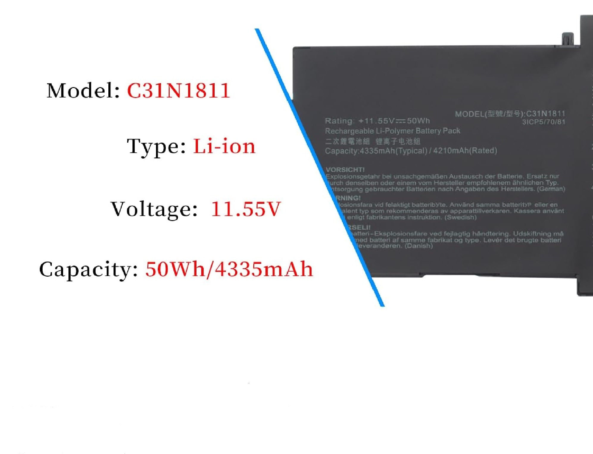 C31N1811 Asus Laptop Battery for ASUS Deluxe14 Deluxe 13 ZenBook 14 UX433 UX433F UX433FA U433FN UX433FN UX433FL BX433FN RX433FN U4300 U4300F U4300FA U4300FN UX433FA-A6018T UX433FN-2B 3B Series 11.55V 50Wh Laptop Batteries JS Bazar