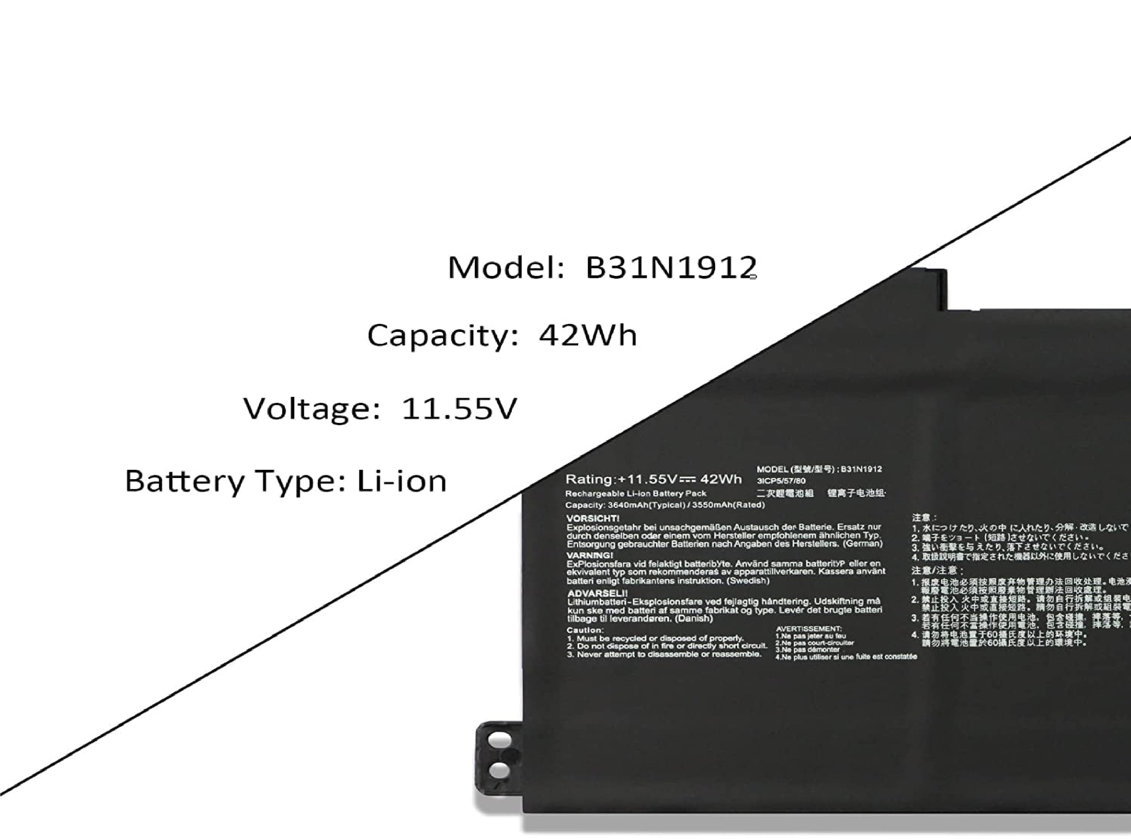 B31N1912 C31N1912 Asus Laptop Battery for Asus VivoBook 14 E410 E410M E410MA L410 L410M L410MA E410KA F414 F414MA E510 E510MA E510KA L510 L510MA R522MA E410KA-EK139TS E510KA-EJ033TS 11.55V 42Wh Laptop Batteries JS Bazar