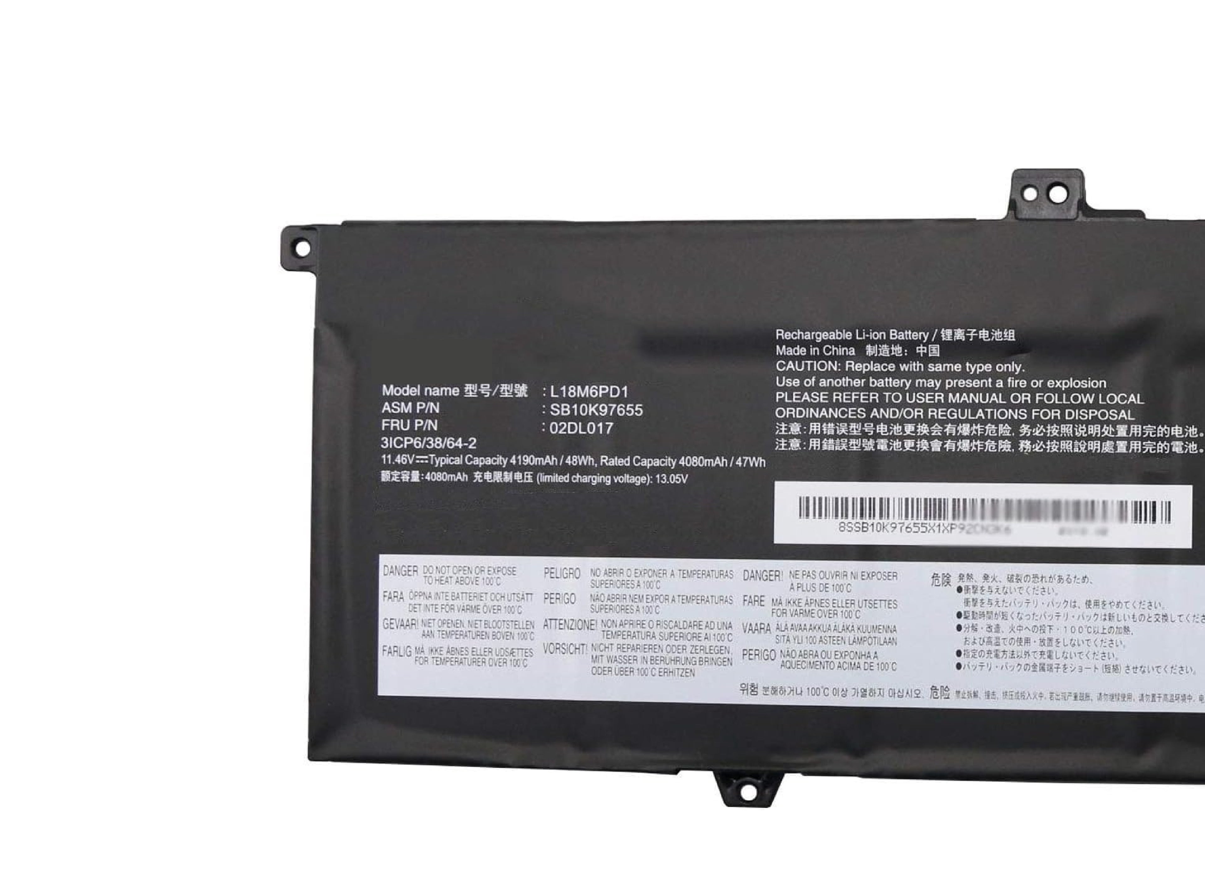 L18C6PD1 L18M6PD1 L18M6PD2 L18D6PD1 Battery for Lenovo ThinkPad X13 X390 Gen 1 X39 X390-20Q1 Series SB10K97655 SB10K97657 02DL017 02DL018 02DL019 02DL020 (11.4V / 11.46V 4120mAh / 4080mAh) Laptop Batteries JS Bazar
