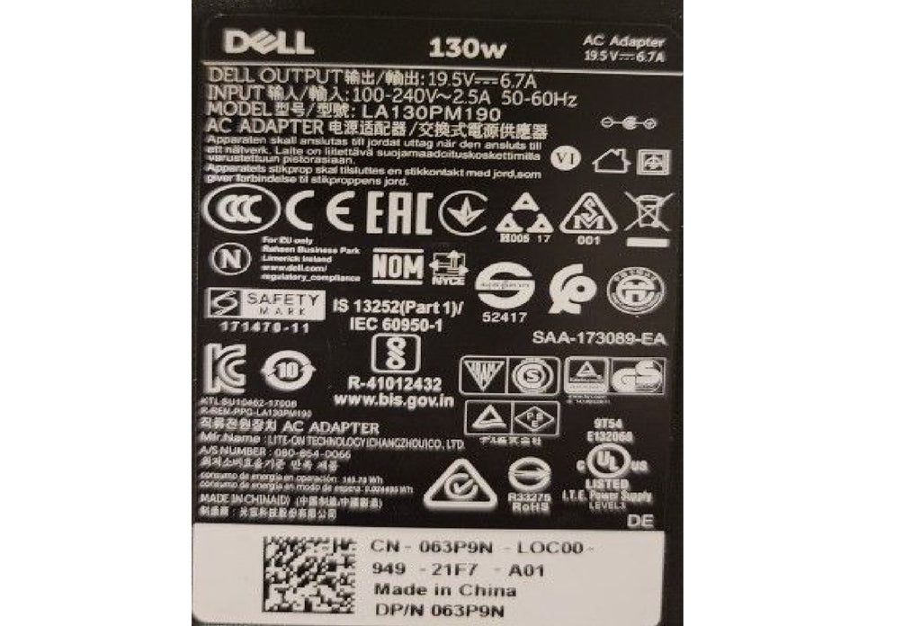 130W Dell Laptop charger For Dell XPS 15 9530 Precision M3800, 5530, 06TTY6 6TTY6 ADP-130EB BA 19.5V 6.7A 4.5 X 3.0mm DA130PM130