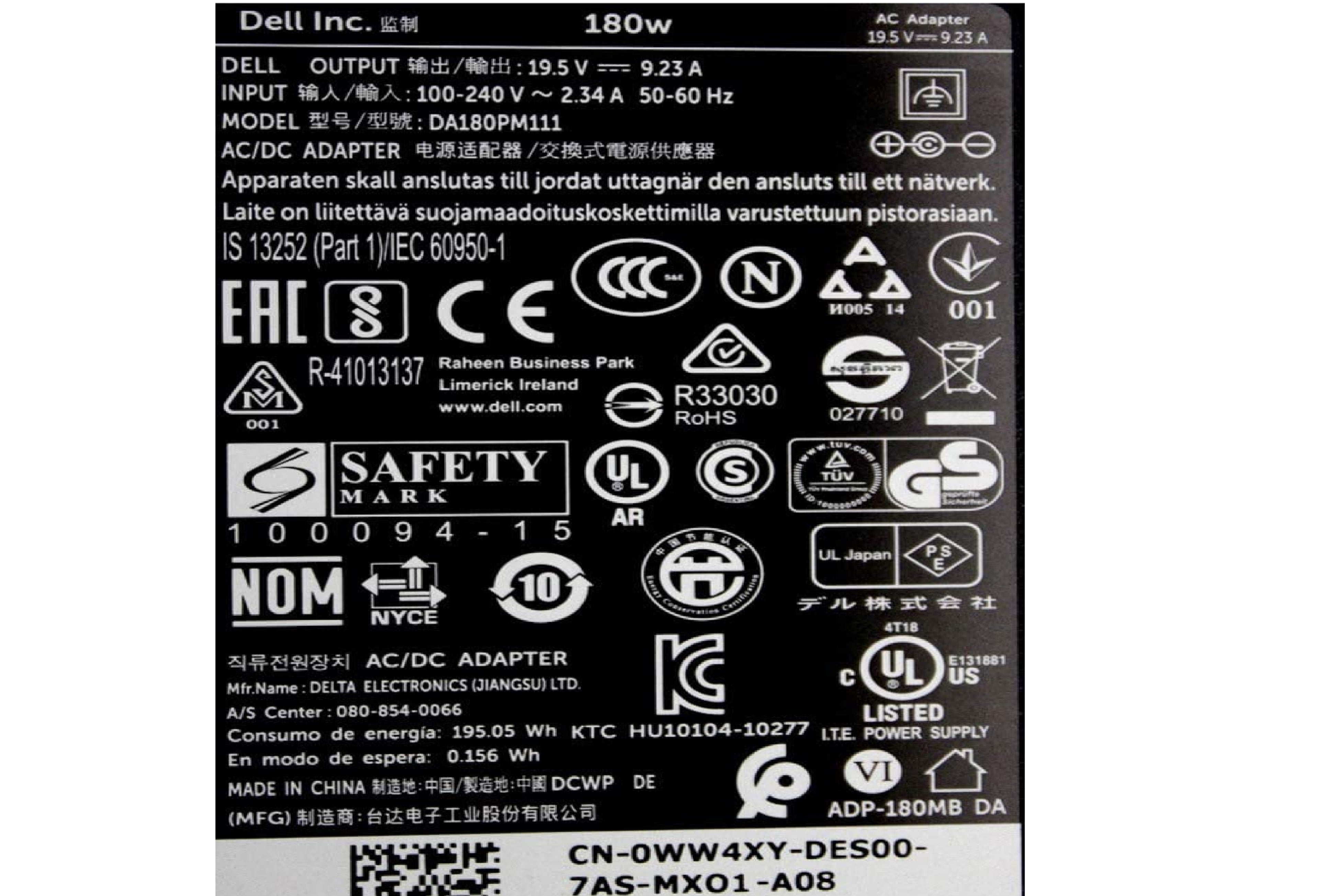 180W Dell Laptop charger for Dell Laptop Replacement Charger 19.5V 9.23A Laptop Charger JS Bazar