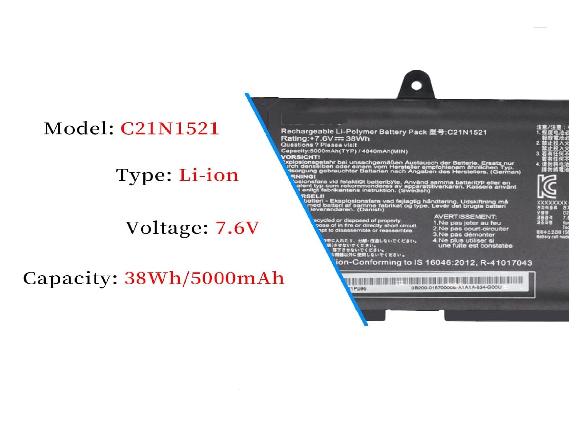 C21N1521 Asus Laptop Battery for ASUS VivoBook E200HA E200HA-1A E200HA-1B E200HA-1E E200HA-1G L200HA Series 0B200-01870000 7.6V 38Wh Laptop Batteries JS Bazar