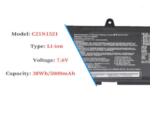 C21N1521 Asus Laptop Battery for ASUS VivoBook E200HA E200HA-1A E200HA-1B E200HA-1E E200HA-1G L200HA Series 0B200-01870000 7.6V 38Wh Laptop Batteries JS Bazar