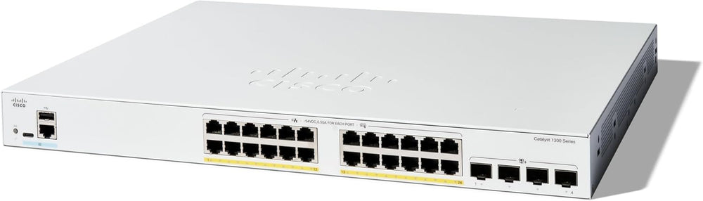 Cisco Catalyst 1300-24FP-4X Managed Switch, 24 Port GE, Full PoE, 4x10GE SFP+  (C1300-24FP-4X)