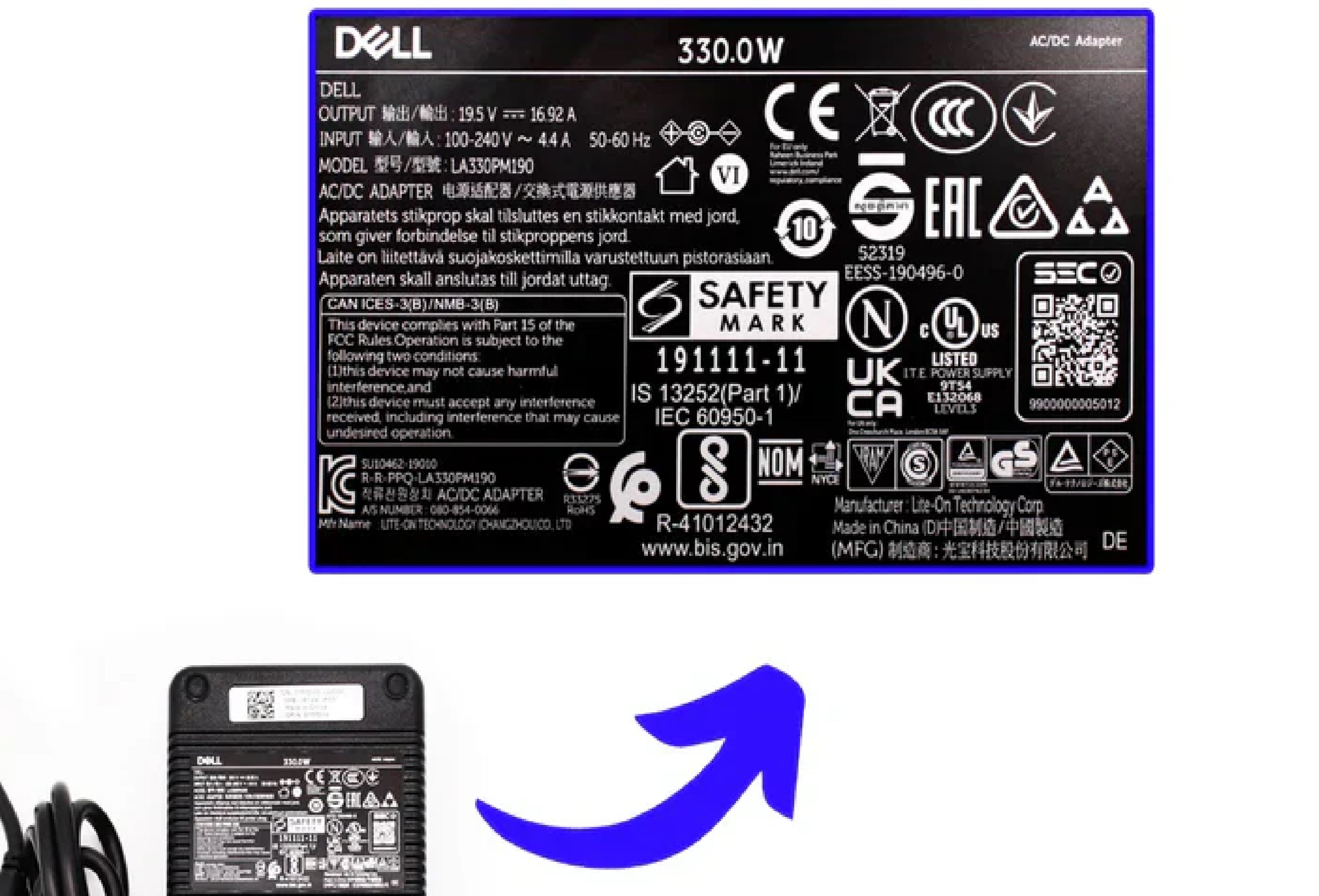 330W Dell Laptop charger for Dell Alienware x51, M18x M18x R1, R2, R3, M18X-0143 19.5V 16.9A Power AC Adapter ADP-330AB D Laptop Charger JS Bazar