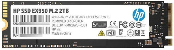 HP EX950 M.2 2TB PCIe 3.1 x4 NVMe 3D TLC NAND Internal SSD read/write speeds up to 3, 500 Mbps/ 2, 900 Mbps : 5MS24AA Hard Drives JS Bazar