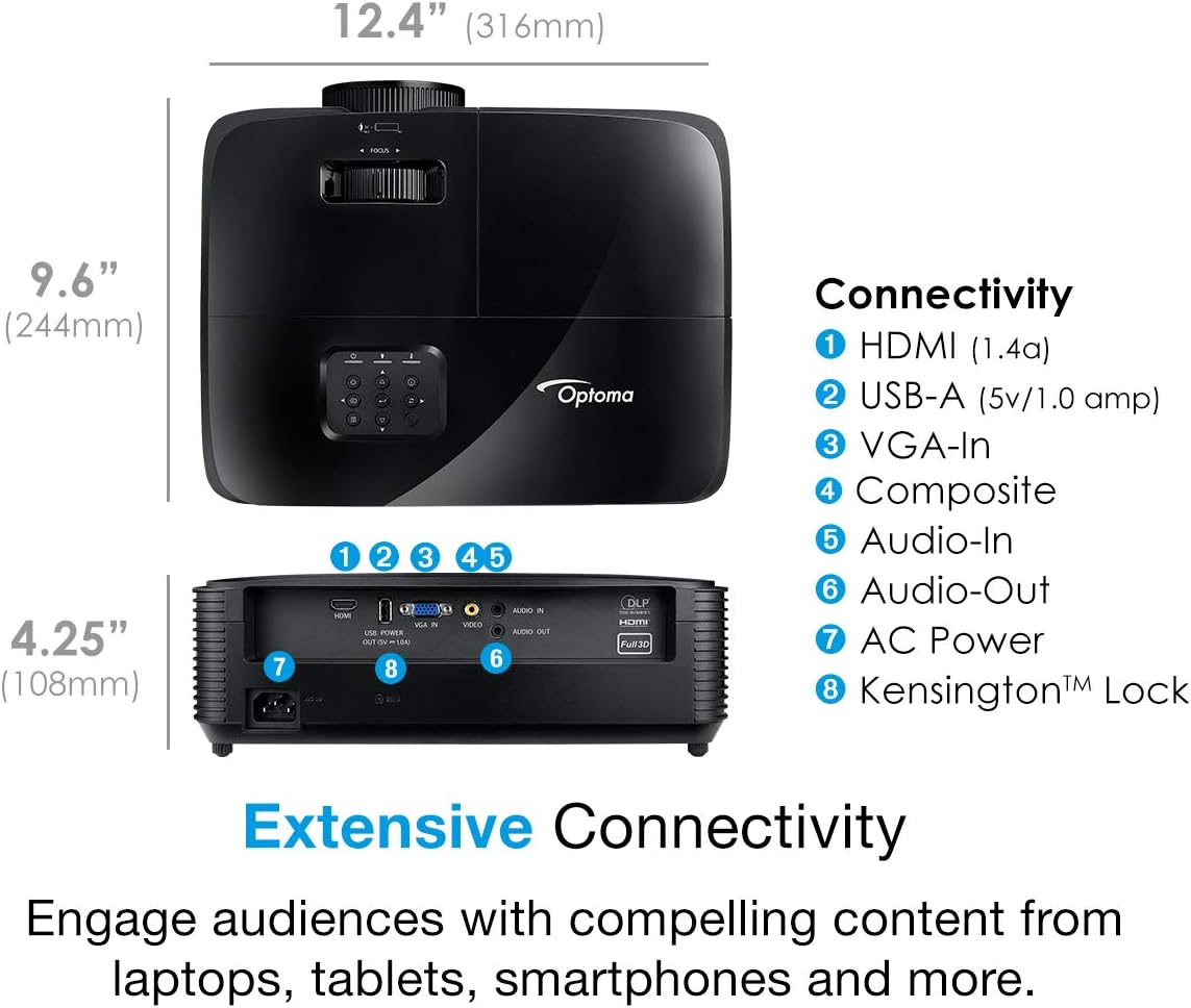 Optoma S336 UK DLP Projector, 4000 Lumens Brightness, Integrated 10-Watt Speaker, 1.94 to 2.16:1 Throw Ratio, Analog Audio Input & Output Projectors JS Bazar