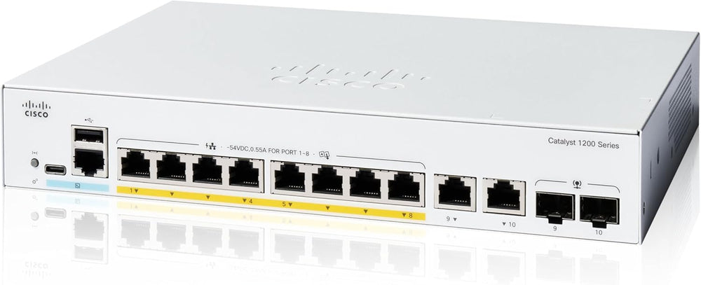 Cisco Catalyst 1200-8FP-2G Smart Switch, 8 Port GE, Full PoE, 2x1GE Combo, (C1200-8FP-2G)