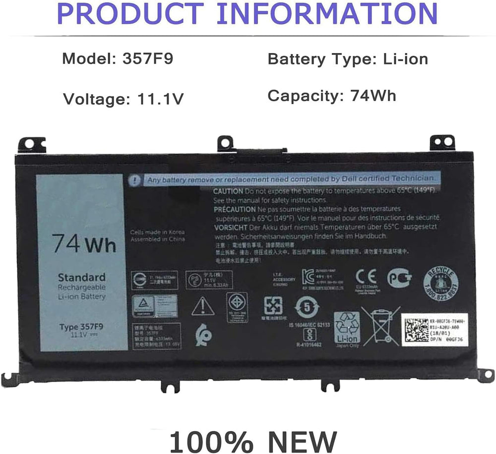 DELL 357F9 Laptop Battery Replacement for Dell 15 7559 7557 5576 5577 7566 7567 7759 INS15PD NS15PD Series 357F9, 0GFJ6, 71JF4 - JS Bazar