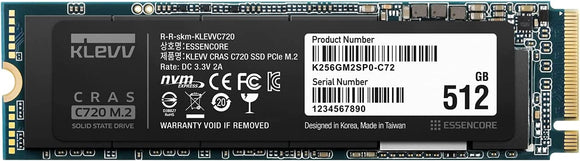 Klevv Cras C720 M.2 NVMe Internal Solid State Drive, PCle Gen3 x4, 512GB, 3D TLC NAND R/W, Up to 3400MB/s & 2400MB/s : K512GM2SP0-C72 Hard Drives JS Bazar