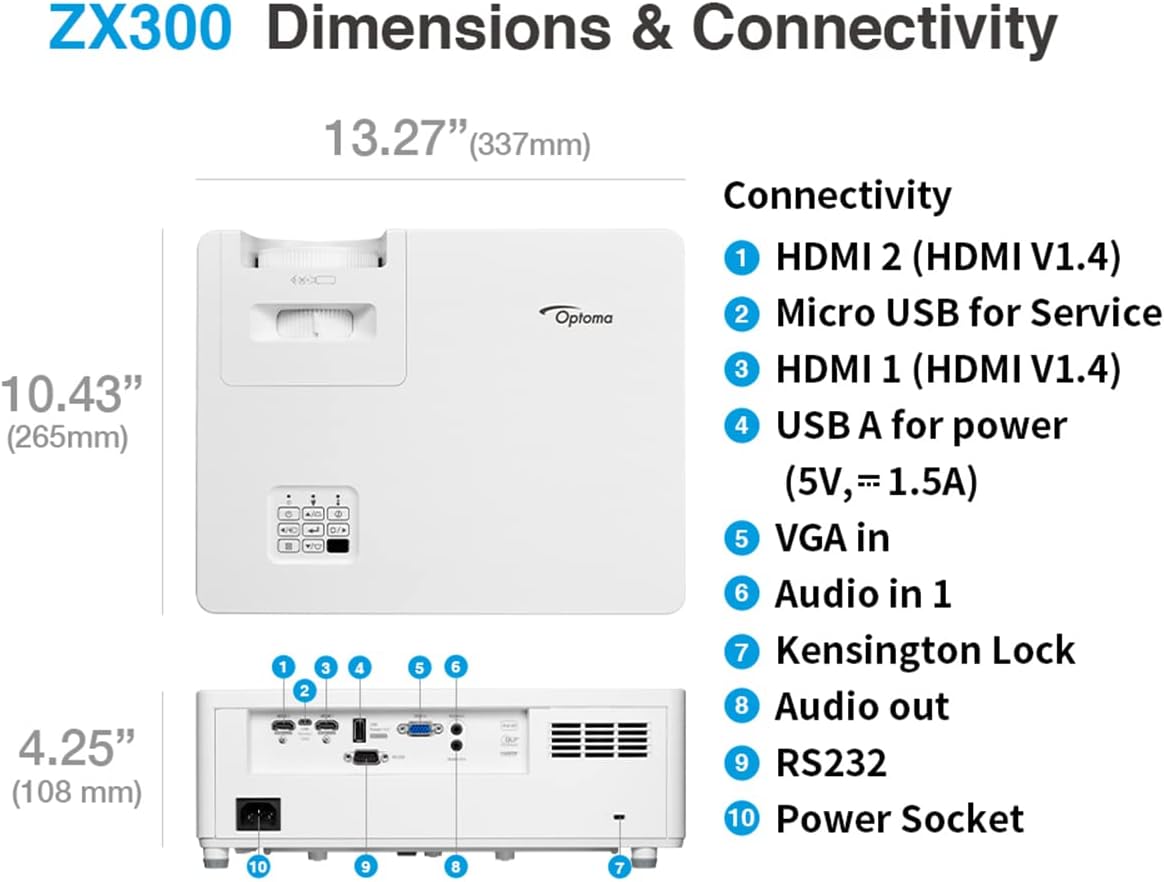 Optoma ZX300 XGA DuraCore Laser Projector, 3500 ANSI Lumens, DLP Technology, XGA (1024x768) Resolution, 4:3 Format Projectors JS Bazar
