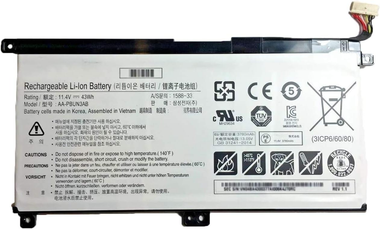 AA-PBUN3AB (11.4V 43Wh 3780mAh) Samsung Tablet Battery for Samsung NP530E5M NP530E5M-X02US NP550XTA-K01US Laptop Batteries JS Bazar