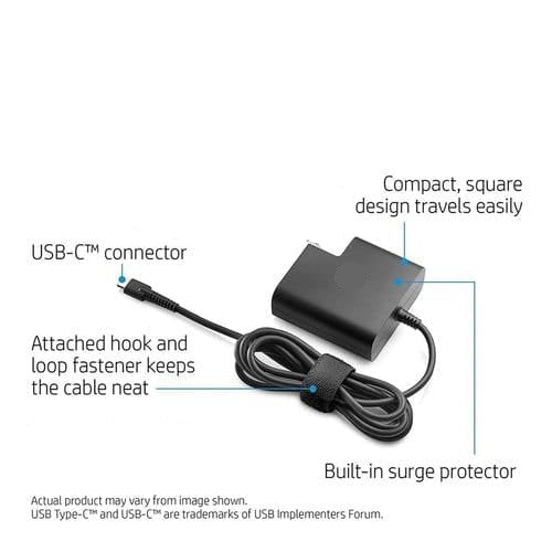 65W USB Type C Slim Travel HP Laptop charger for HP Elitebook x2 x360 1030 1020 G2 20V 3.25A TPN-CA10 Laptop Charger JS Bazar