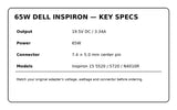 65W Dell Inspiron 15 5520 5720 N4010R charger specifications