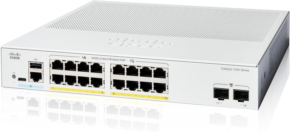 Cisco Catalyst 1200-16P-2G Smart Switch, 16 Port GE, PoE, 2x1GE SFP.