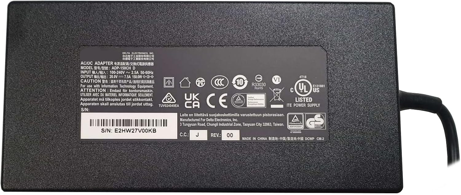 150W Dell Laptop charger for Dell PA-1151-06D2, DA150PM100-00 PA-5M10 J408P ADP-150RB B 20V 7.5A