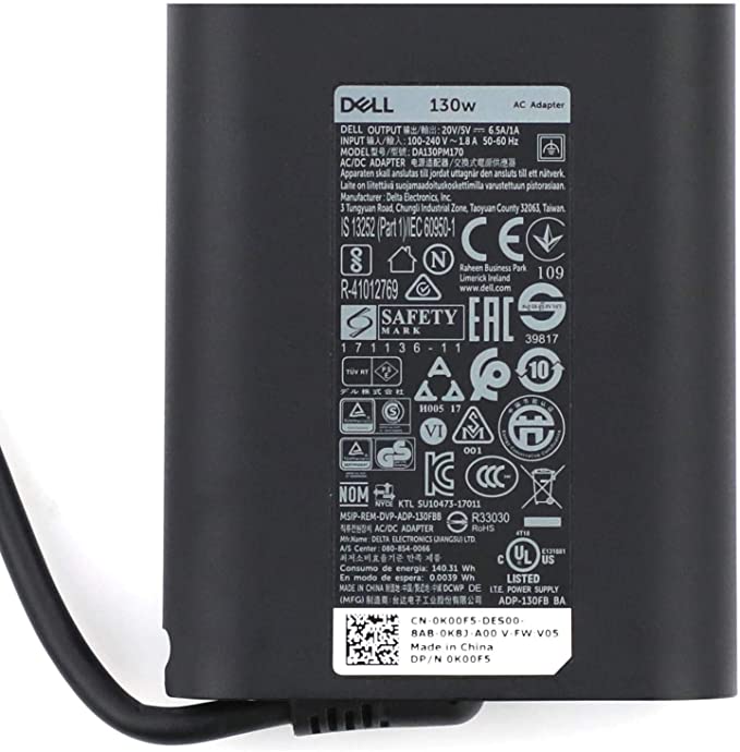 Dell 130W Type C Dell Laptop charger for Dell Precision 3541, 3551, 3560, 3561, 5530, 5550, 5560, Compatible with P/N: 0K00F5, K00F5