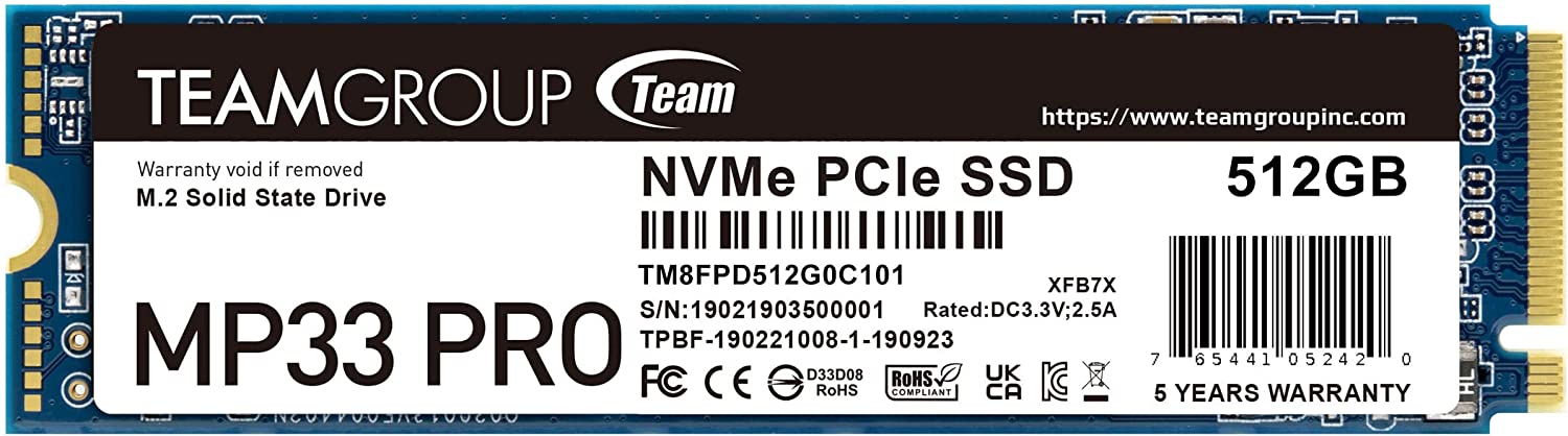 Team Group MP33 PRO 512GB M.2 PCIe Internal SSD, NVMe 1.3, PCIe Gen3x4 M.2 2280 : TM8FPD512G0C101 Hard Drives JS Bazar