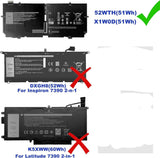 Replacement 52TWH Dell XPS 13 7390, XPS 13 7390 2in1 Rechargeable Replacement Laptop Battery