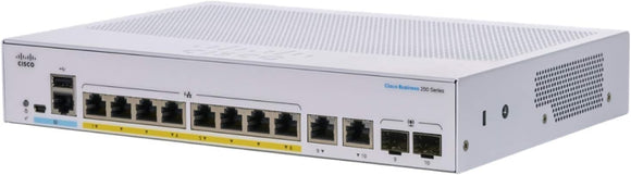 CBS250-8FP-E-2G - Cisco Business 250 Series Smart Switches, Cisco Business 250 Switch, 8 10/100/1000 PoE+ ports with 120W power budget, 2 Gigabit copper/SFP combo ports Networking Switches JS Bazar