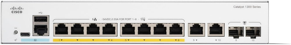 Cisco Catalyst 1300-8FP-2G Managed Switch, 8 Port GE, Full PoE, 2x1GE Combo (C1300-8FP-2G)