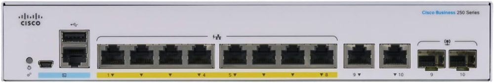 CBS250-8PP-E-2G - Cisco Business 250 Series Smart Switches, Cisco Business 250 Switch, 8 10/100/1000 PoE+ ports with 45W power budget, 2 Gigabit copper/SFP combo ports