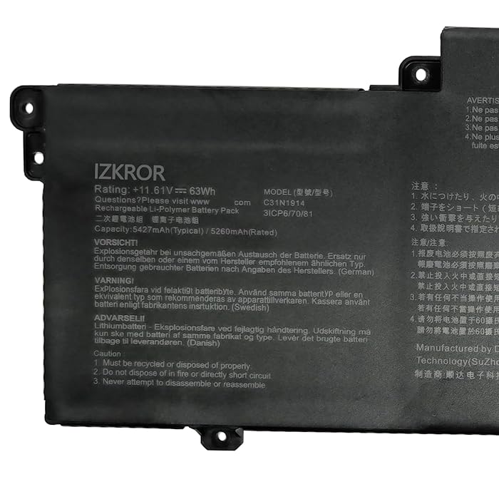 C31N1914 63Wh Asus ZenBook Battery for Asus ZenBook 13 UX425UG ZenBook 14 Ultralight UX435EAL Zenbook 14 UX435EG UX435EGL UM425QA UX435EA UX435EG UX425UG Series Laptop 0B200-03730100 11.61V Laptop Batteries JS Bazar