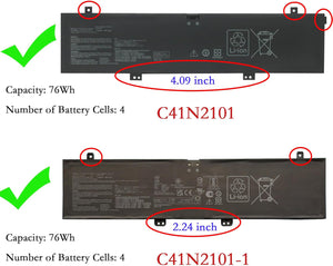 C41N2101 Laptop Battery 76Wh Compatible with Asus ROG Zephyrus G14 GA402 GA402R / TUF Dash F15 FX517 / VivoBook Pro 15X OLED K6501ZM / Zenbook Pro 17 Duo OLED UM6702RA Series 0B200-04110100 Laptop Batteries JS Bazar