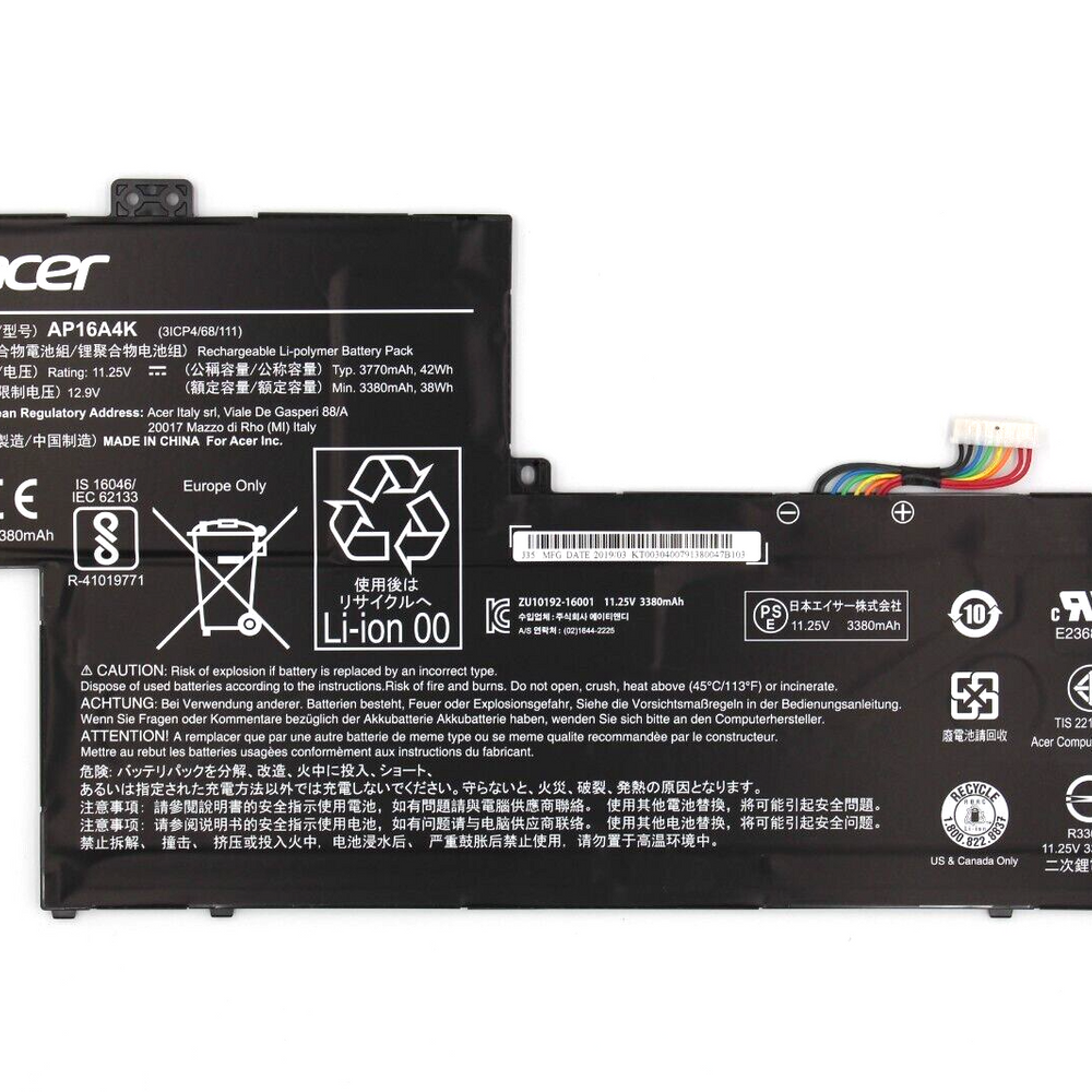 42Wh AP16A4K Acer Aspire One Cloudbook KT.00304.003 Laptop Battery - JS Bazar