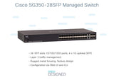 G350-28SFP - Cisco 350 Series Managed Switches, 24 SFP Gigabit slots, 2 Gigabit copper/SFP combo Networking Switches JS Bazar