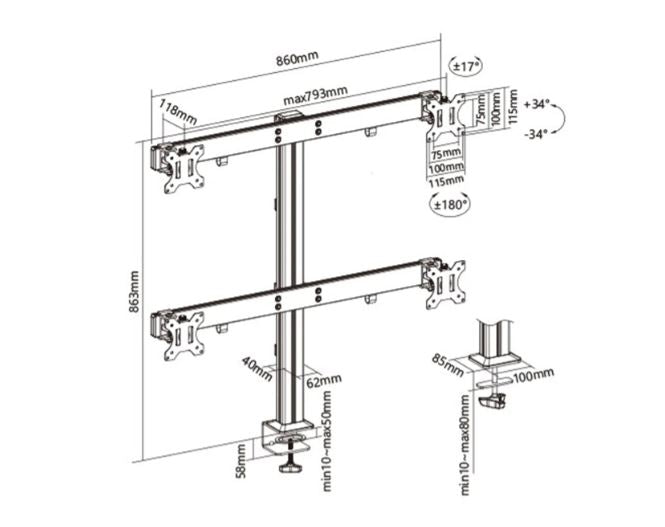 quad screens heavy-duty aluminum monitor arms | 91-ldt38c04 - JS Bazar