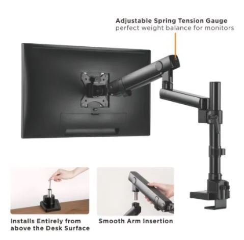 Aluminum slim pole-mounted spring-assisted monitor arm | 91-ldt20c012p - JS Bazar