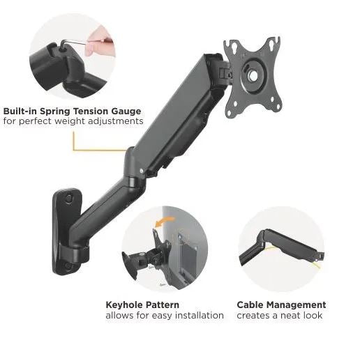 Single Monitor Elemental Wall-Mounted Gas Spring Monitor Arm | LDA32-112 - JS Bazar