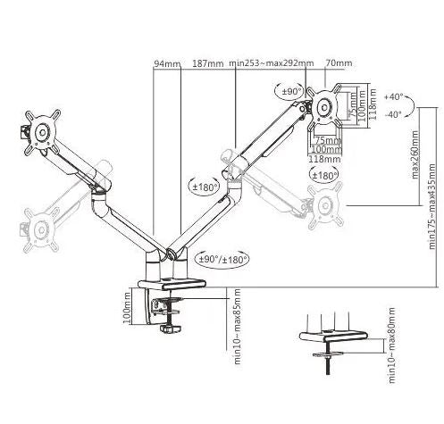 premium aluminum spring-assisted dual monitor arms | 91-ldt49c024 - JS Bazar