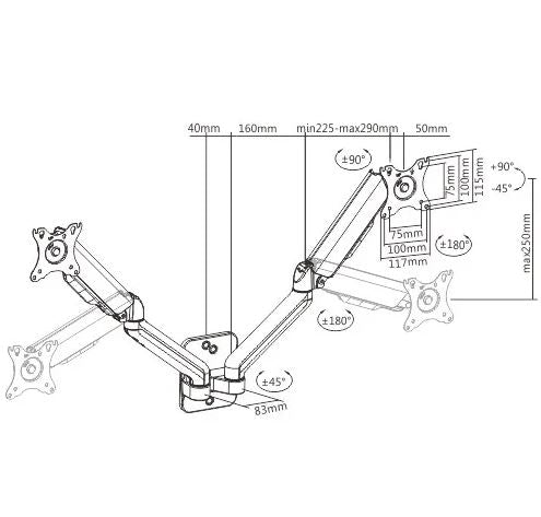 Dual Monitors Elemental Wall-Mounted Gas Spring Monitor Arm | LDA32-114 - JS Bazar