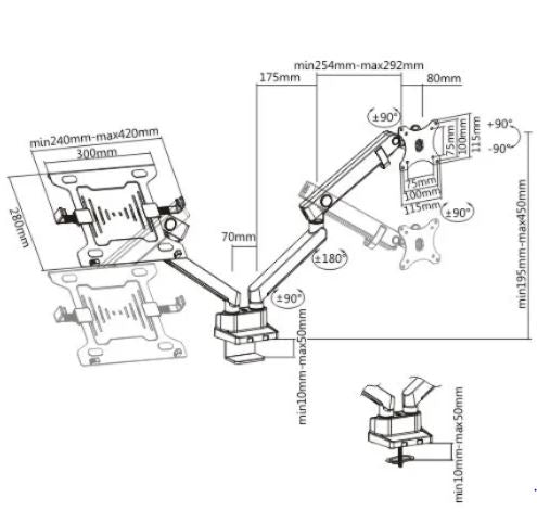 Aluminum Spring-Assited Monitor Arm with laptop holder | 91-ldt20c024ml - JS Bazar