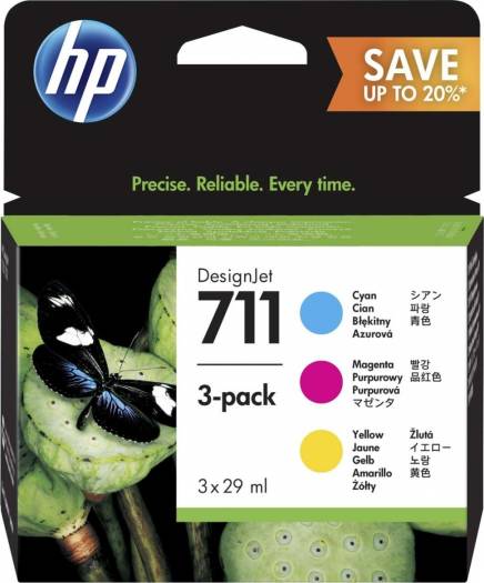 HP 711 3-Pack 29-ml Cyan/Magenta/Yellow DesignJet Ink Cartridges : P2V32A Cartridges JS Bazar