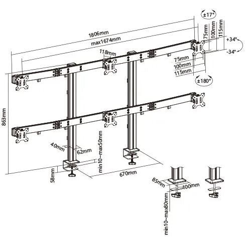 six screens heavy-duty aluminum monitor arms | 91-ldt38c06 - JS Bazar