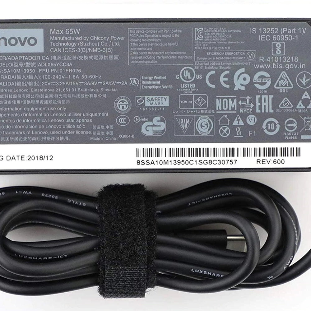 20V 3.25A 65W USB Type C Ac Power Replacement Adapter Charger for Lenovo Thinkpad X1 Carbon Yoga 5 X270 X280 T580 P51s P52s E480 E470 Laptop - JS Bazar