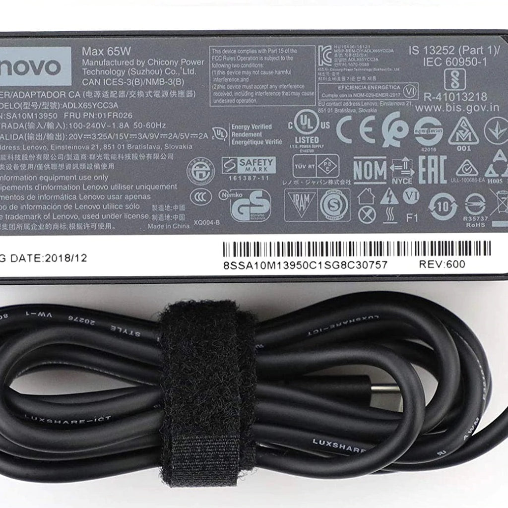 20V 3.25A 65W USB Type C Ac Power Replacement Adapter Charger for Lenovo Thinkpad X1 Carbon Yoga 5 X270 X280 T580 P51s P52s E480 E470 Laptop
