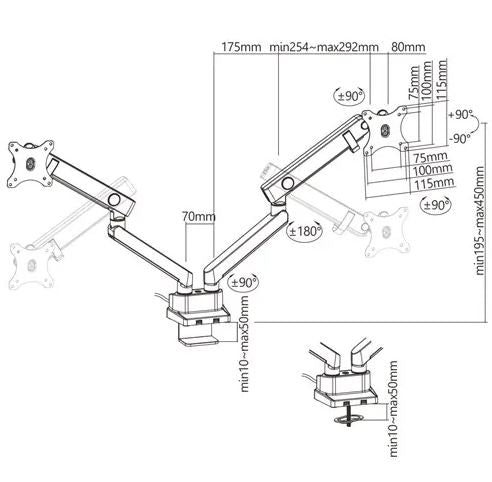 Dual Aluminum Slim Spring-Assited Monitor Arm with USB Ports | 91-ldt20c024u - JS Bazar