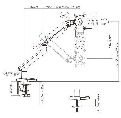 single premium slim aluminum spring assisted monitor arm | 91-ldt49c012 - JS Bazar