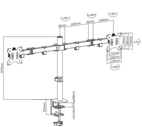 Dual Monitor Arm Economical Double Joint Articulating Steel | ldt12-c024n - JS Bazar