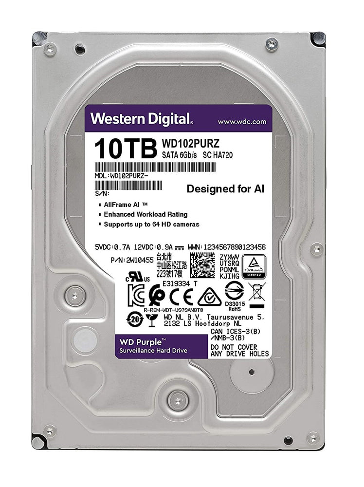 WD 10TB Surveillance Internal Hard Drive - 7200 RPM Class, SATA 6 Gb/s, 265 MB Cache, 3.5