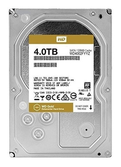 Western Digital 4TB Gold Datacenter Hard Disk Drive - 7200 RPM Class SATA 6 Gb/s 128MB Cache 3.5 Inch | WD4002FYYZ - JS Bazar