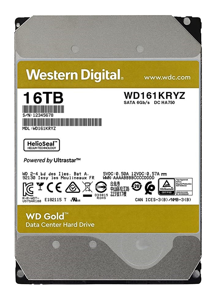 Western Digital 16TB WD Gold Enterprise Class Internal Hard Drive - 7200 RPM Class, SATA 6 Gb/s, 512 MB Cache, 3.5