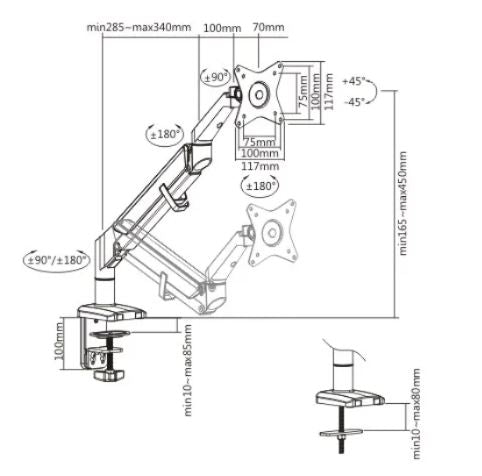 Single Monitor Space-Saving Gas Spring Monitor Arm | LDT44-C012 - JS Bazar