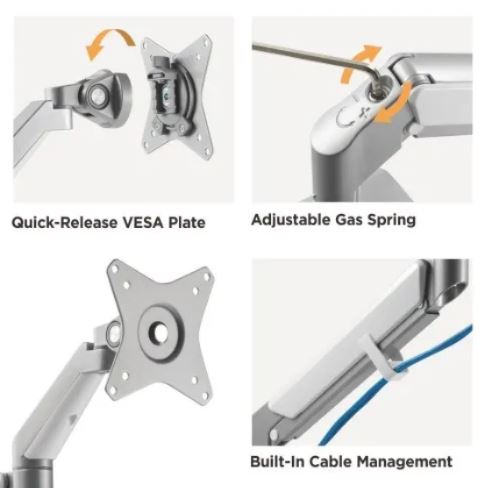 Single Monitor Space-Saving Gas Spring Monitor Arm | LDT44-C012 - JS Bazar